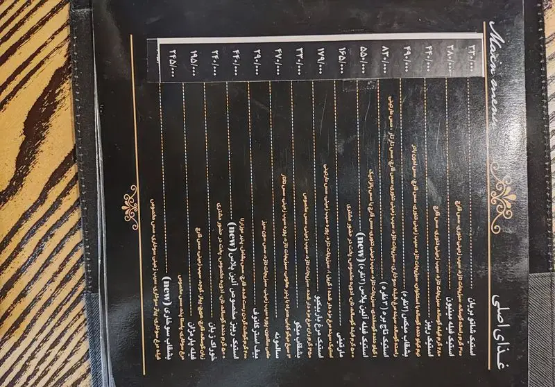 منوی غذای اصلی رستوران ایتالیایی آلین شامل انواع استیک، فیله، بشقاب میکس، مارتیچی و غذاهای جدید به همراه قیمت.