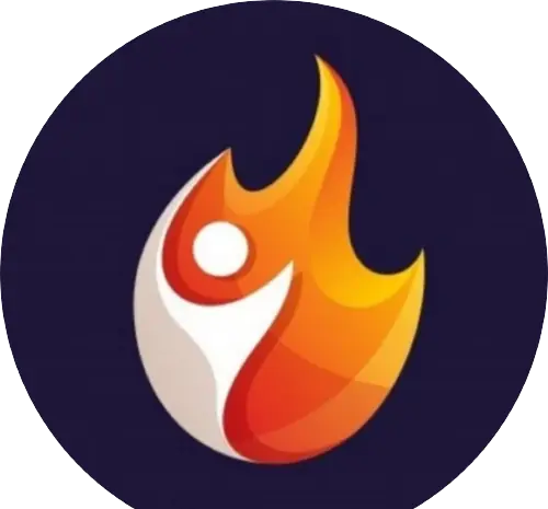 لوگوی رسمی و نمادین کسب و کار سان گیم، آیکون شعله آتش با طرح فردی پرانرژی که نشان دهنده هیجان و شور بازی است.