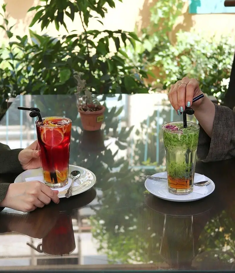 نوشیدنی‌های تازه و میوه‌ای در محیط سرسبز و دلنشین خانه فرهنگ و هنر سرهنگ، یک تجربه خاص و آرامش‌بخش تابستانی.