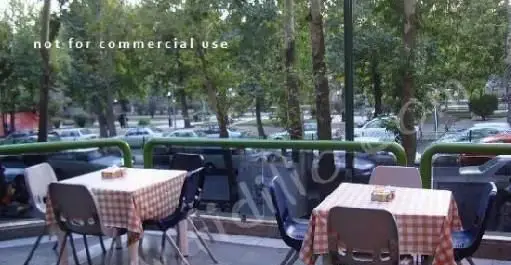 میزهای شطرنجی فست فود پترو در فضای باز مشرف به فضای سبز، محیطی آرام برای تجربه غذایی دلپذیر.