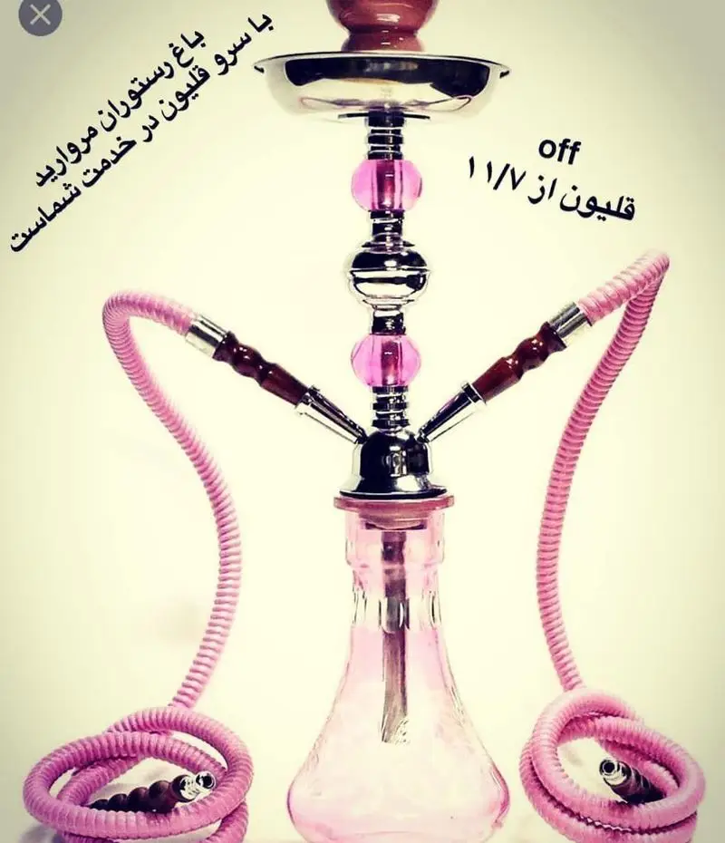 قلیان صورتی و مدرن باغ رستوران مروارید با آفر ویژه از ۱۱/۷، آماده سرویس دهی به مشتریان. بهترین تجربه قلیان در رستوران مروارید.