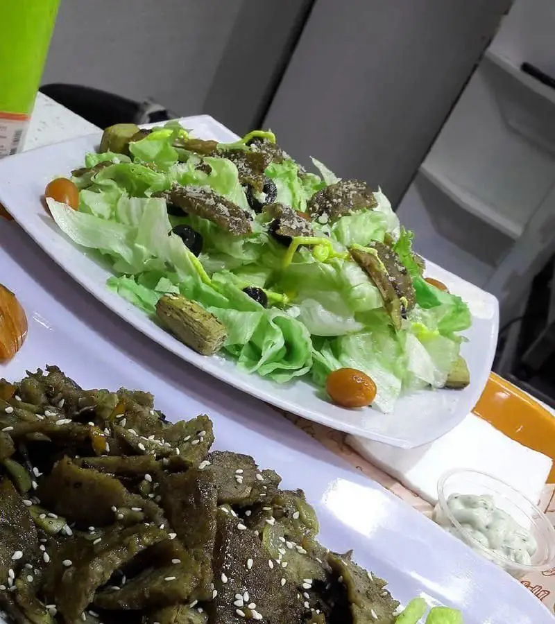 دونر افندی: غذای ترکی لذیذ شامل دونر کباب کنجدی و سالاد تازه با کاهو، زیتون، گوجه گیلاسی و سس مخصوص. طعم اصیل در رستوران دونر افندی.