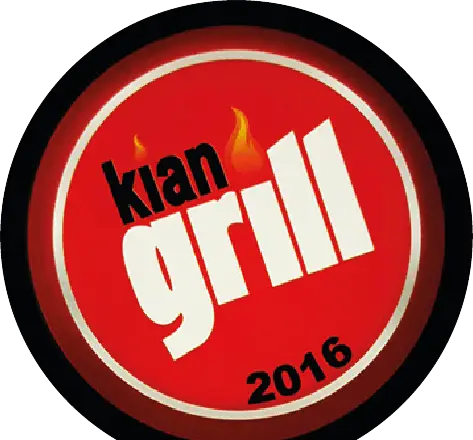لوگوی رسمی کسب و کار تهیه غذای خانگی دم‌کنی: نشان کترینگ کیان گریل با طرح شعله آتش و سال 2016، انتخابی عالی برای بهترین غذای ایرانی و خانگی.