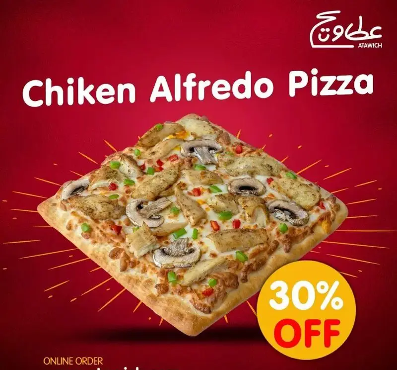 پیتزا چیکن آلفردو عطاویچ فردوس غرب، همراه با ۳۰% تخفیف استثنایی. فرصت سفارش آنلاین این غذای خوشمزه را از دست ندهید.