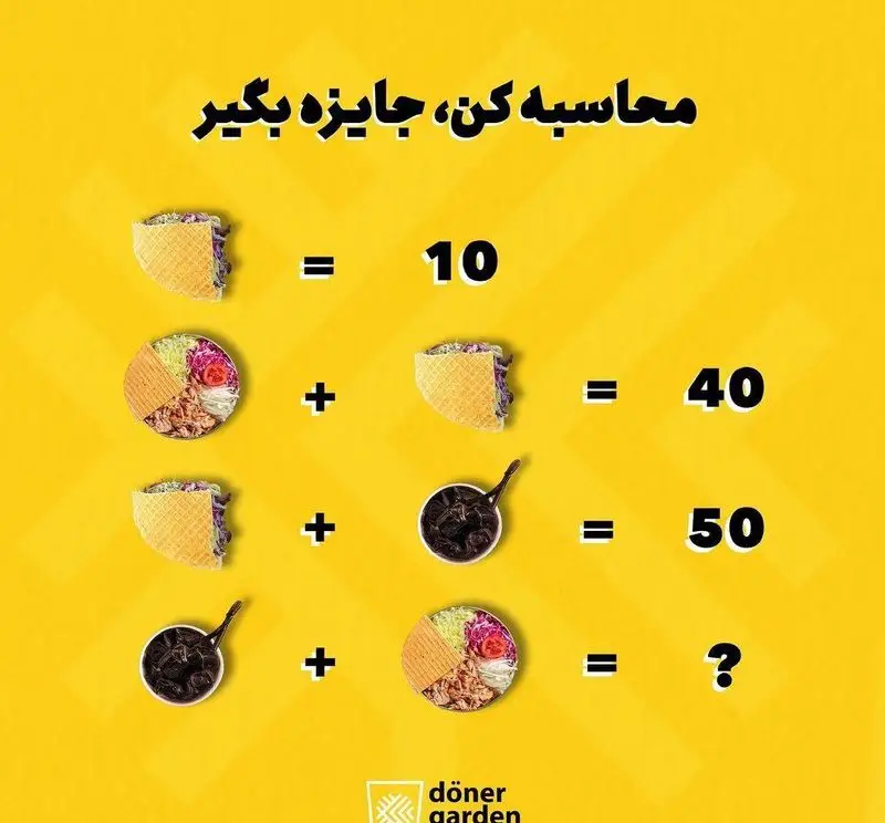 معمای جذاب فست فود دونر گاردن پاسداران با آیتم‌های منو دونر کباب و سس، برای سرگرمی و جایزه مشتریان.
