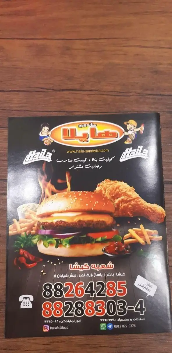منوی فست فود هایلا گیشا: برگر، مرغ سوخاری، ساندویچ، سیب زمینی. شماره تماس و آدرس شعبه گیشا برای سفارش آنلاین غذای با کیفیت. Hailafastfood