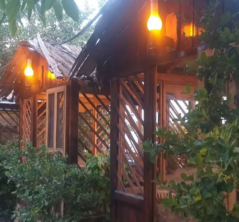 باغچه رستوران دیپلمات؛ فضایی دلنشین با آلاچیق‌های چوبی، نورپردازی گرم و گیاهان سرسبز برای تجربه‌ای خاص و آرامش‌بخش.