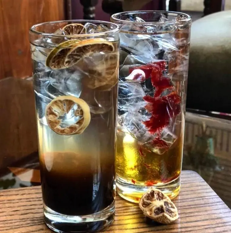 نوشیدنی‌های خنک و جذاب کافه دلواز با تکه‌های لیمو خشک و یخ، مناسب روزهای گرم و لحظات دلپذیر در کافه.