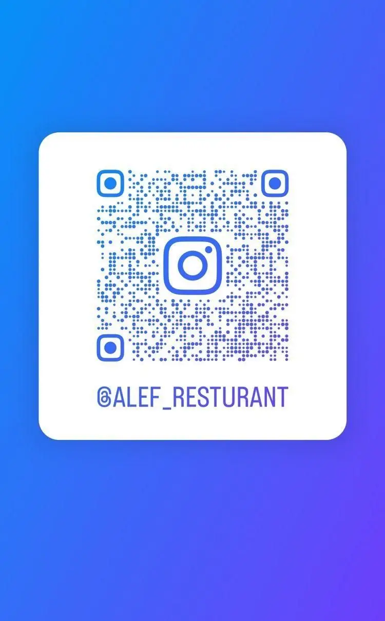 کیوآر کد اینستاگرام @ALEF_RESTURANT رستوران الف برای دسترسی سریع به منو، رزرو آنلاین و آخرین اخبار غذایی ما.
