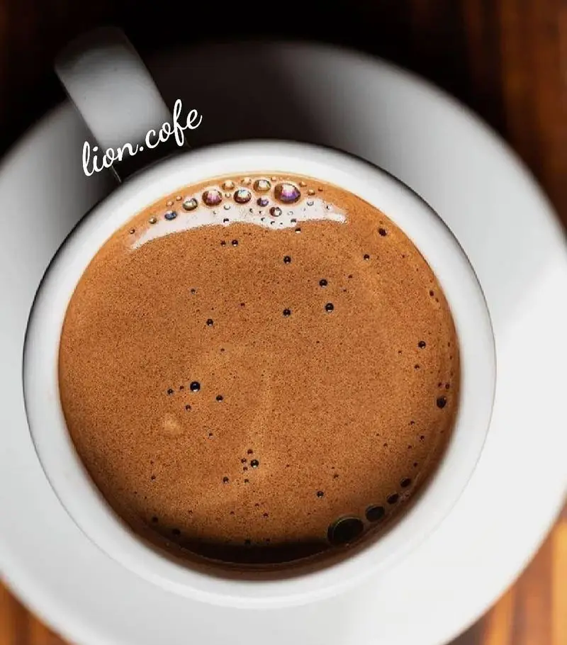 نمای نزدیک از یک فنجان قهوه گرم و خوش‌طعم با فوم (کرمای) غلیظ، آماده سرو در کافه لیون (Lion Cafe) برای لذت‌بخش‌ترین لحظات شما.