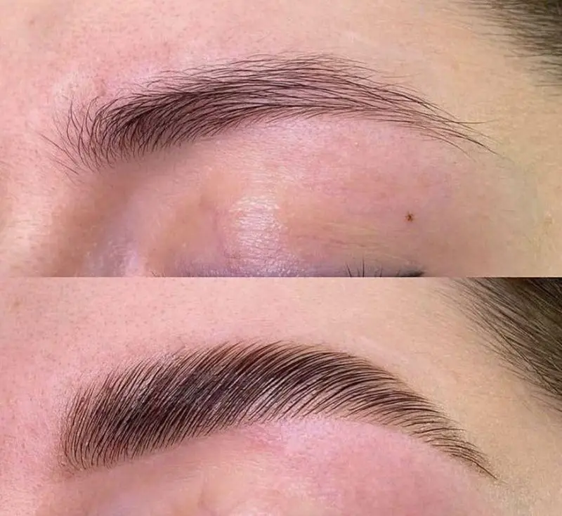مقایسه قبل و بعد از خدمات تخصصی لیفت و لمینت ابرو در سالن تخصصی زیبایی طرفه جهت حالتدهی و مرتبسازی ابروها