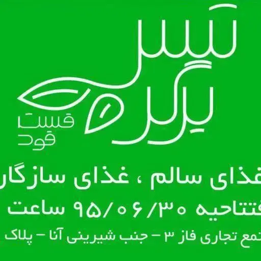 لوگوی فست فود "تیس برگر" با شعار غذای سالم و سازگار. شامل اطلاعات افتتاحیه در تاریخ ۹۵/۰۶/۳۰ و آدرس: مجتمع تجاری فاز ۳.