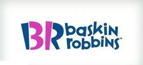 لوگوی معروف بستنی بسکین رابینز با حروف بزرگ BR به رنگ‌های صورتی و آبی. عدد ۳۱ نماد ۳۱ طعم اصلی، به صورت هوشمندانه در میان حروف BR طراحی شده است.