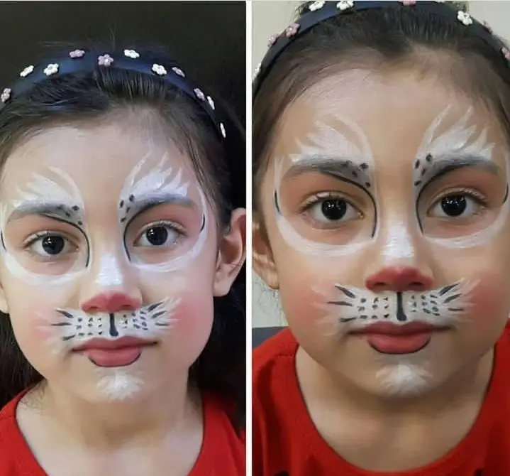 آموزش و نمونه گریم فانتزی صورت کودک با طرح گربه و پلنگ مینیاتوری مناسب برای جشن تولد و برنامه‌های شاد بچه‌ها و مهدکودک