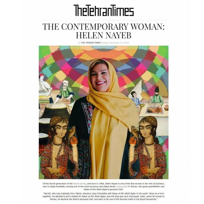 هلن نایب، مدیر رستوران نایب ساعی تهران، میراث‌دار کباب معروف و قدیمی‌ترین رستوران خانوادگی غذای اصیل ایرانی.