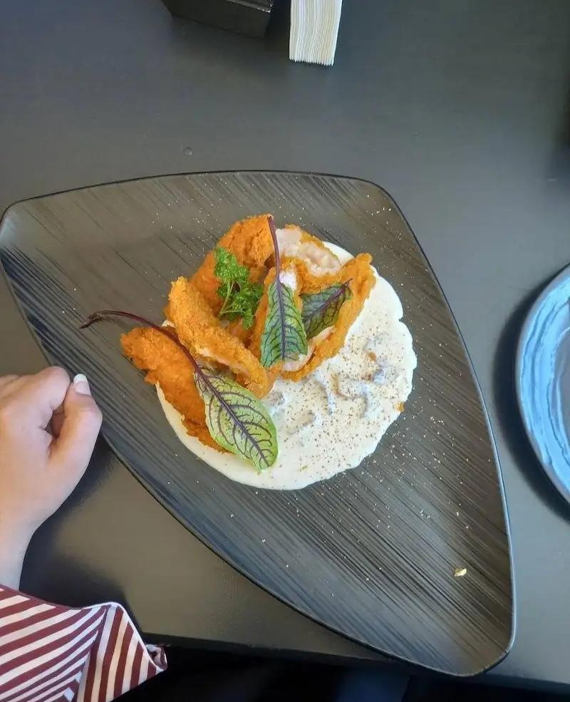 تجربه طعمی بی‌نظیر در کافه رستوران کایا: غذای سوخاری ویژه با سس سفید خامه‌ای، تزیین برگ‌های خاص و جعفری تازه. کیفیتی متفاوت و ظاهری چشم‌نواز.