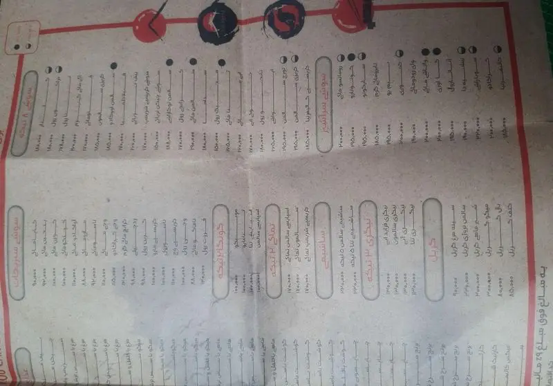 منوی رستوران سوشی خونه با جزئیات انواع سوشی، رول، تمپورا، ساشیمی و نوشیدنی‌های موجود همراه با قیمت.