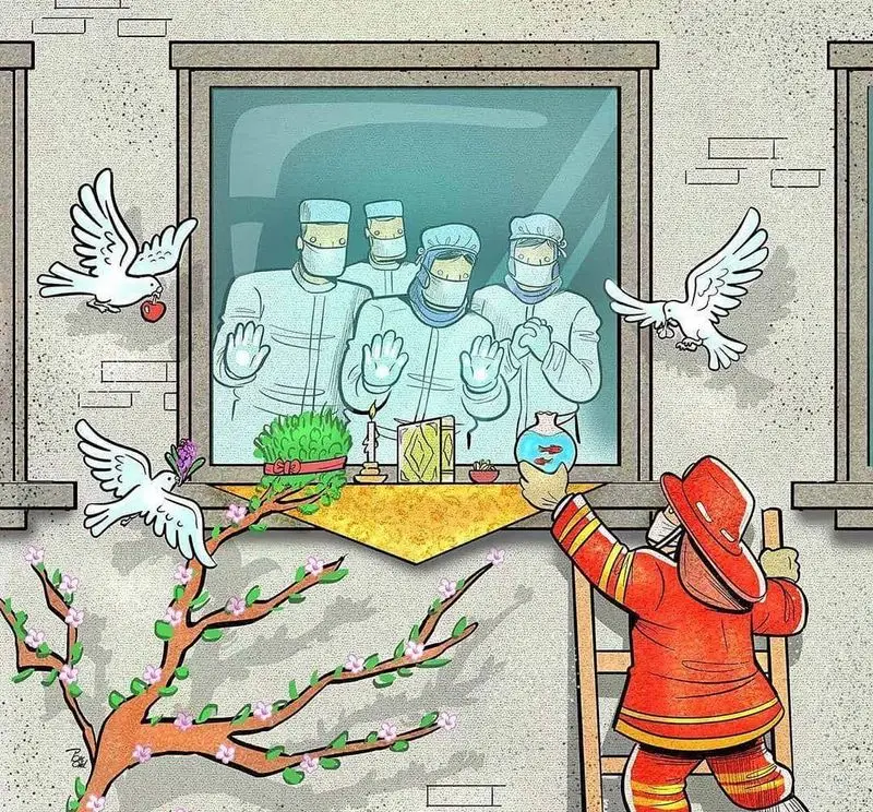 نوروز در رستوران ایتالیایی رو ب رو: همبستگی با کادر درمان و آتش‌نشانان قهرمان، جشن امید و نو شدن بهار با سفره هفت‌سین.