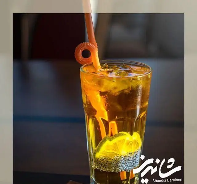 یک لیوان نوشیدنی خنک و گوارای شربت لیمو با تخم شربتی در رستوران شاندیز بام‌لند، ایده‌آل برای تکمیل غذای شما.