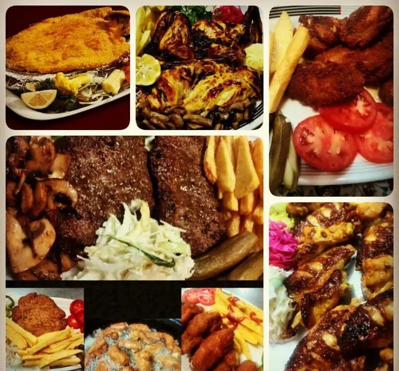 منوی متنوع رستوران گل یخ شامل کباب، ماهی سرخ شده، مرغ کبابی، استیک، سیب زمینی و سالاد. لذت غذای ایرانی اصیل.