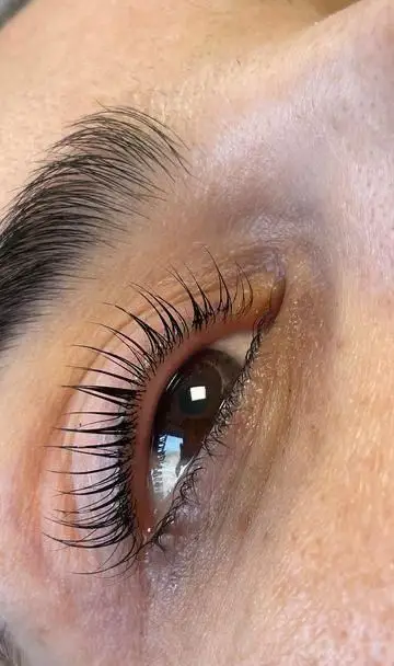 تصویر نزدیک از خدمات لیفت و لمینت مژه طبیعی و فر خورده با ماندگاری بالا در سالن زیبایی تخصصی کاشت و اکستنشن مژه