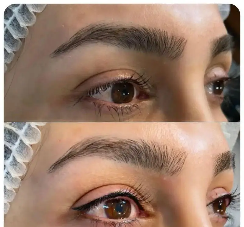 نمونه کار لیفت و میکروبلیدینگ ابرو و اجرای خط چشم حرفه‌ای در سالن زیبایی و اپیلاسیون کیانا.