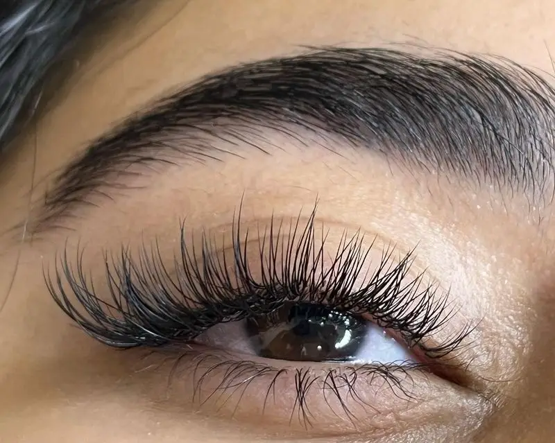کاشت و اکستنشن مژه والیوم طبیعی و پرپشت با تار مژههای مشکی و بلند به همراه لیفت و لمینت ابرو در سالن تخصصی زیبایی