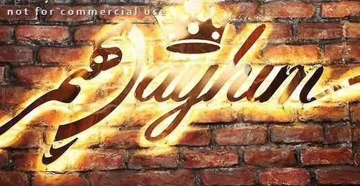 تصویری از تابلوی نئون درخشان با نام "Jayhun" و یک تاج، نصب شده بر روی دیوار آجری؛ ایده‌ای شیک برای طراحی ورودی رستوران کلاسیک.