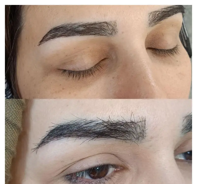 مراحل قبل و بعد از هاشور و قرینهسازی تخصصی ابرو در مرکز تخصصی قرینه سازی ابرو، رنگ و اپیلاسیون مصی با جزئیات کامل