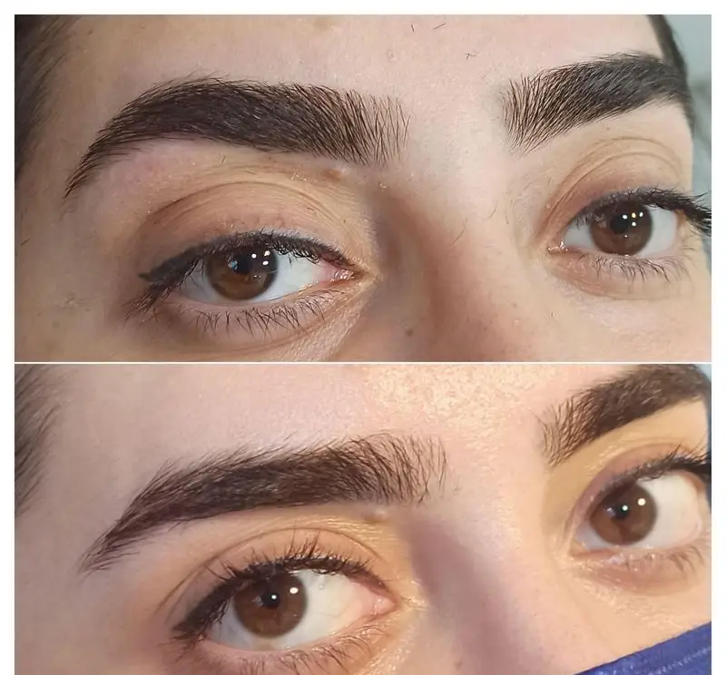 تصویر قبل و بعد از اصلاح و قرینه سازی تخصصی ابروهای مشکی و پرپشت در مرکز تخصصی قرینه سازی ابرو، رنگ و اپیلاسیون مصی