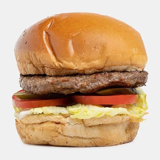 همبرگر خوشمزه باروس برگر با نان تازه، گوشت لذیذ، کاهو، گوجه و خیارشور، غذایی عالی برای سفارش آنلاین و حضوری.