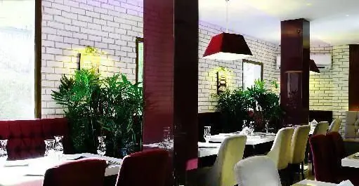 کافی شاپ تیفانی: فضای داخلی مدرن و دلپذیر با دکوراسیون دیوار آجری سفید، میز و صندلی‌های شیک، گیاهان سبز و نورپردازی جذاب برای لحظات شما.