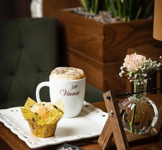 قهوه لذیذ کافه ویونا همراه با مافین تازه پخته شده در محیطی آرام و دلنشین، بهترین انتخاب برای لحظات آرامش‌بخش.