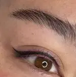 تصویری از ابروی طبیعی و لیفت شده با متد میکروبلیدینگ و خط چشم ظریف دائمی در سالن زیبایی آلما. آرایش حرفه‌ای چشم برای زیبایی شما.