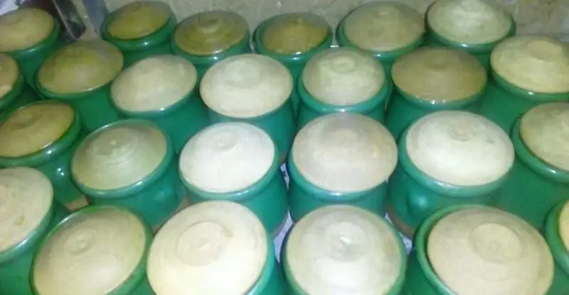 دیگ‌های سنتی سبز رنگ مخصوص سرو دیزی تندوری در رستوران ایرانی. تجربه طعم لذیذ و اصیل غذای سنتی دیزی با ما.