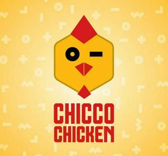 لوگو فست فود چیکو چیکن، مرغ سوخاری مهدی. طراحی جذاب سر یک جوجه کارتونی زرد رنگ در حال چشمک زدن با تاج و ریش قرمز.