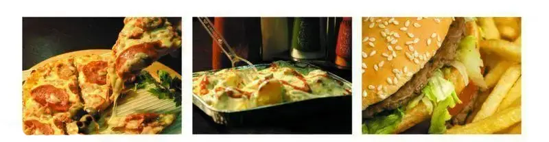 فست فود دالون: پیتزا پپرونی، گراتن سیب زمینی و پنیر داغ، همبرگر کلاسیک با کاهو و سیب زمینی سرخ کرده.