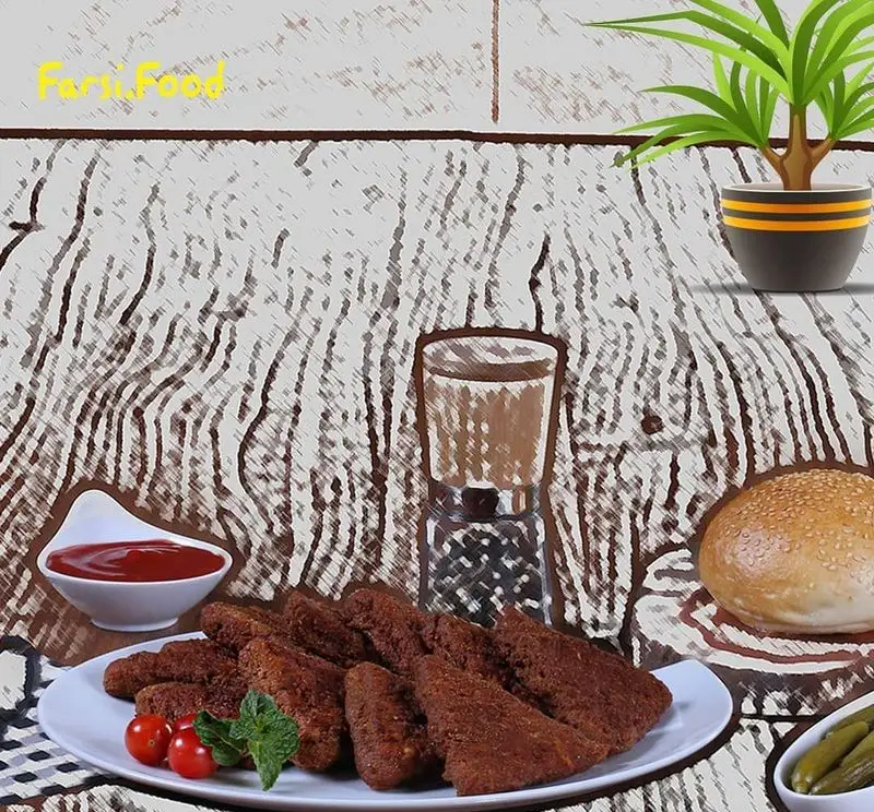 کتلت خانگی و خوشمزه تهیه غذای فارسی، همراه با سس کچاپ، نان تازه و خیارشور، انتخابی عالی برای وعده شما.