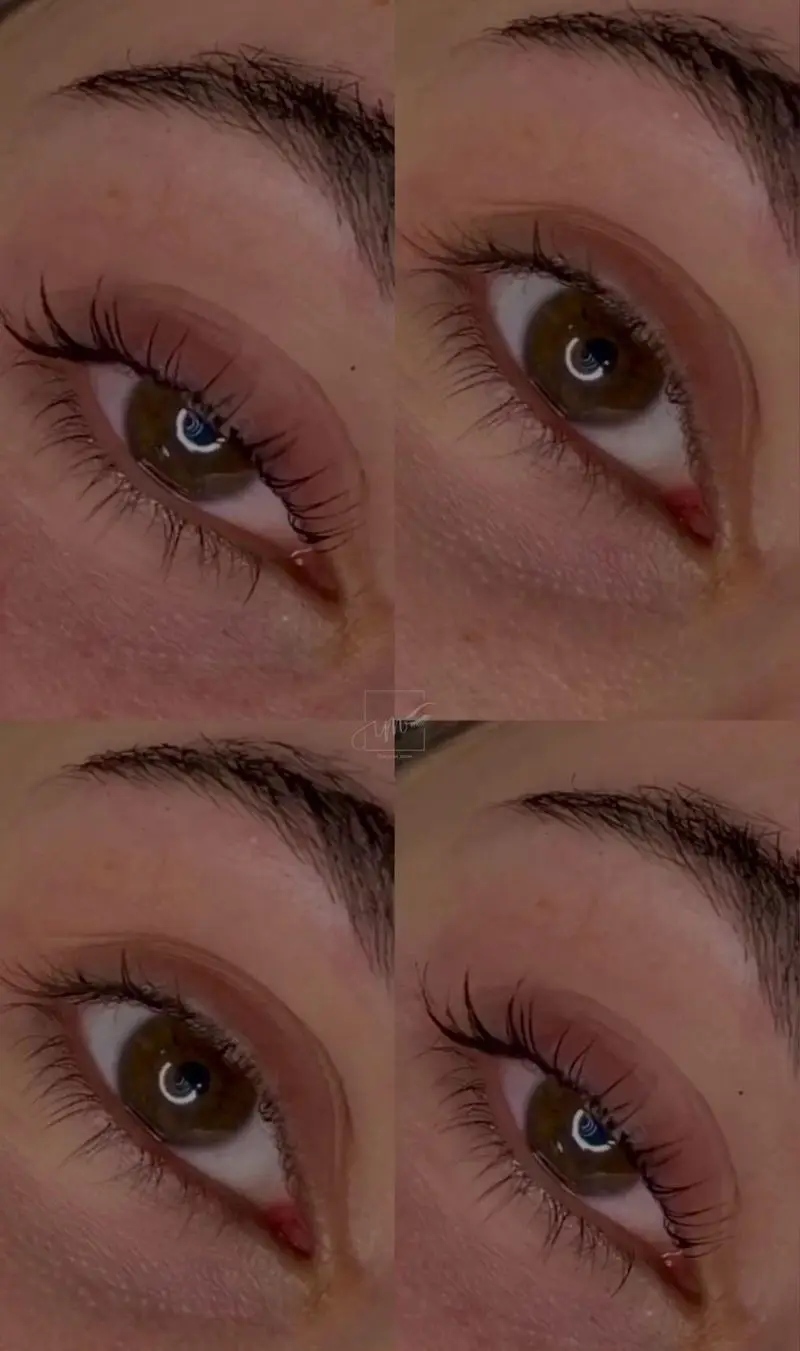 تصاویر مراحل و نمونه کار لیفت و لمینت مژه طبیعی جهت فر شدن و مشکی شدن مژهها با ماندگاری بالا در سالن زیبایی تخصصی مژه