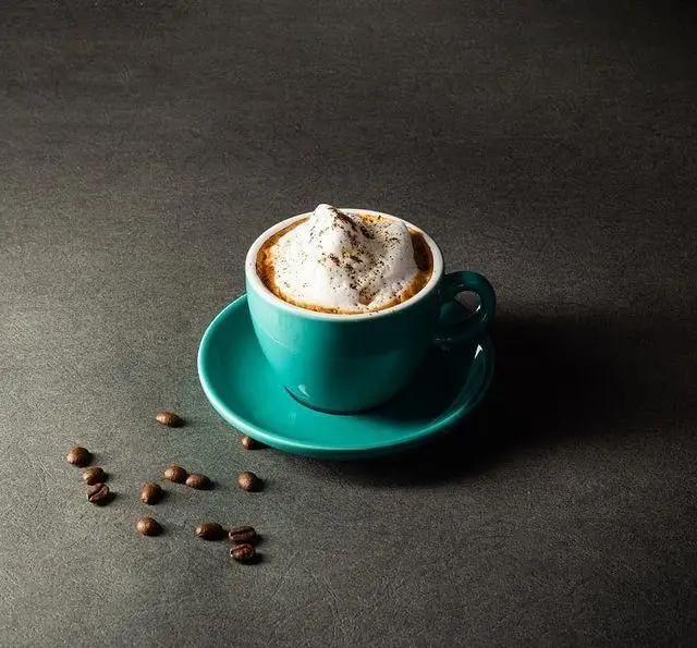 کاپوچینوی گرم با فوم غلیظ و پاشش پودر قهوه، دانه های برشته در کنار آن؛ یک نوشیدنی عالی از کافه رستوران گرپ با محیطی دلنشین و آرام