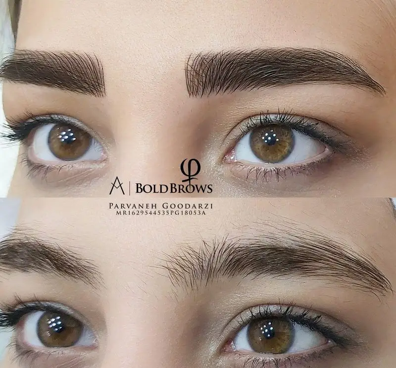 نمونه کار تخصصی میکروبلیدینگ و فیبروز ابرو به روش بولد بروز توسط پروانه گودرزی با طراحی بسیار طبیعی و تار به تار مویی