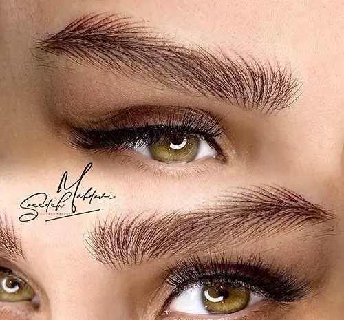 نمونه کار میکروبلیدینگ ابرو و اکستنشن مژه اسپایکی با ظاهری بسیار طبیعی و زیبا توسط سعیده مهدوی در سالن تخصصی زیبایی